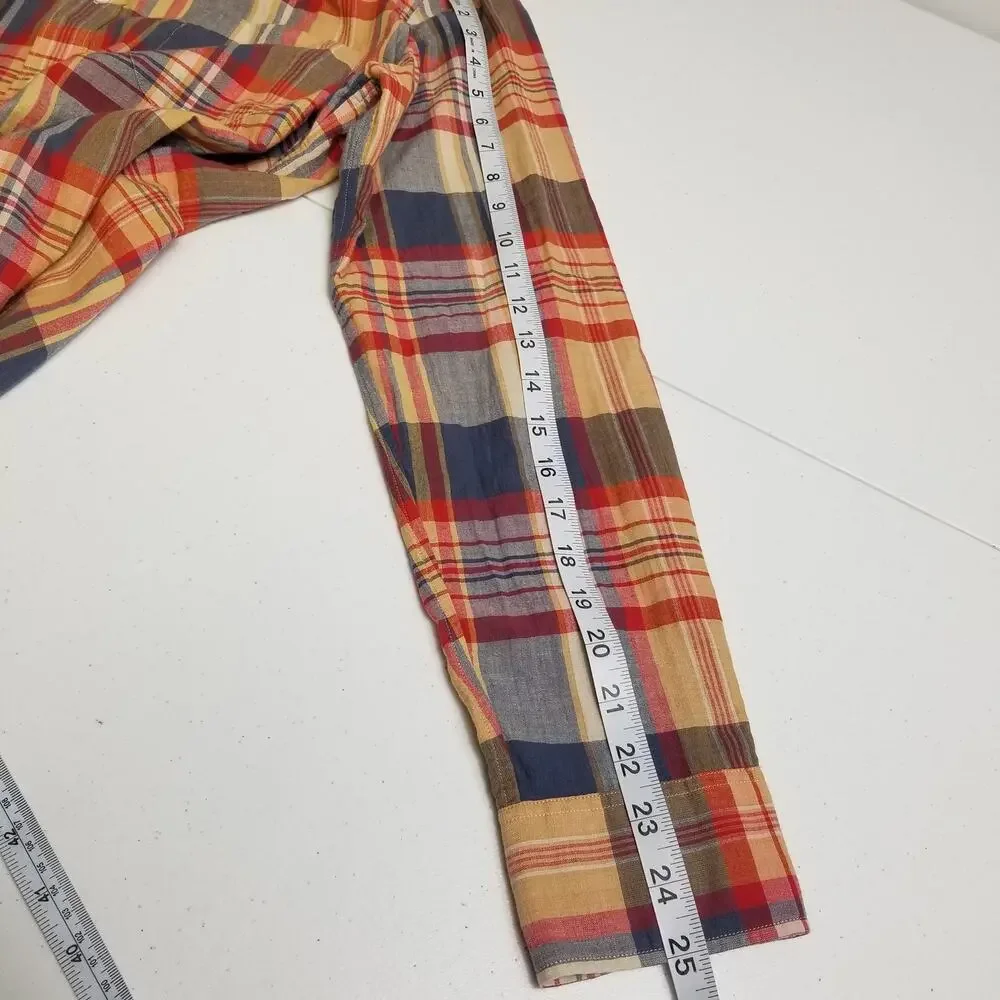 J Crew Red Blue Tan Plaid Button Down Long Sleeve Slim Shirt Size S